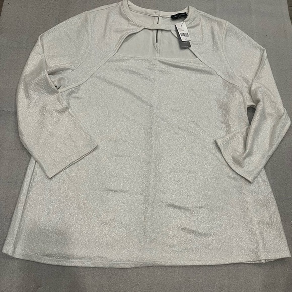 [18/20]Lane Bryant Silver Coated Mid Sleeve Blouse Elegant - Picture 1 of 9